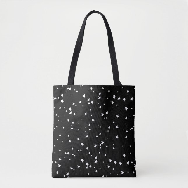 Tiny White Stars on Black Tote Bag (Front)