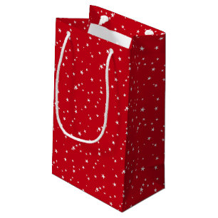 Tiny White Stars on Red Christmas Small Gift Bag