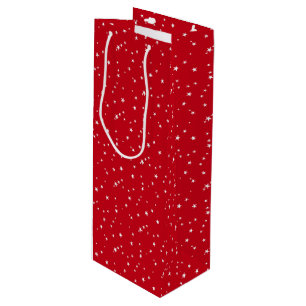 Tiny White Stars on Red Christmas Wine Gift Bag