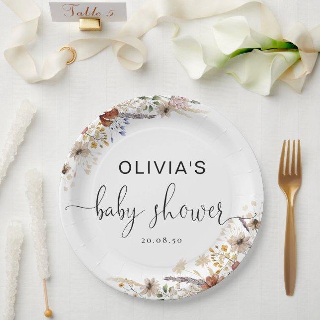 Tiny Wildflower Baby Shower Paper Plate (Wedding)