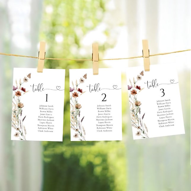 Tiny Wildflower Wedding Table Seating Chart Cards (Creator Uploaded)