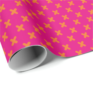 Tiny Xs Orange on Hot Pink Wrapping Paper