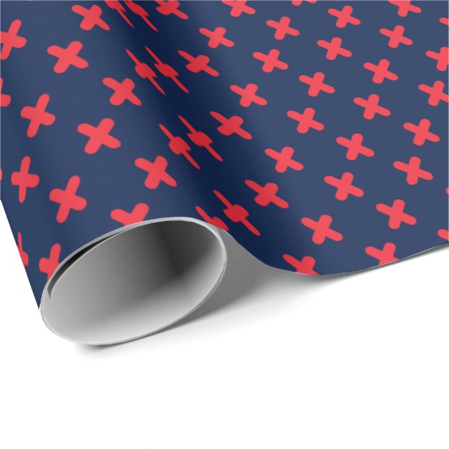 Tiny Xs Red on Navy Blue Wrapping Paper (Roll Corner)