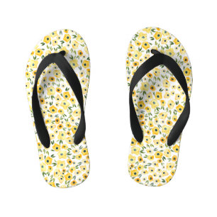 Tiny Yellow Flowers: Watercolor Seamless. Kid's Flip Flops