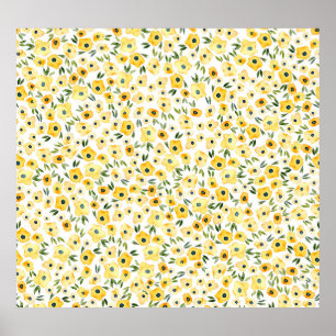 Tiny Yellow Flowers: Watercolor Seamless. Poster