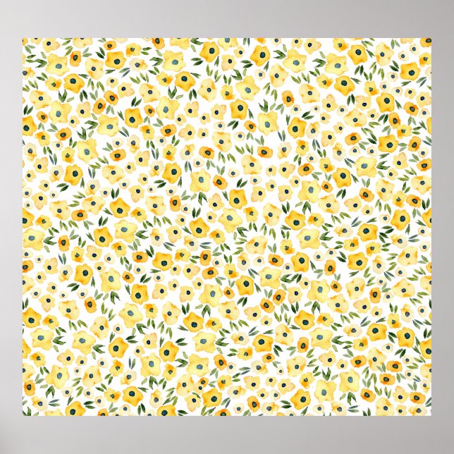Tiny Yellow Flowers: Watercolor Seamless. Poster (Front)