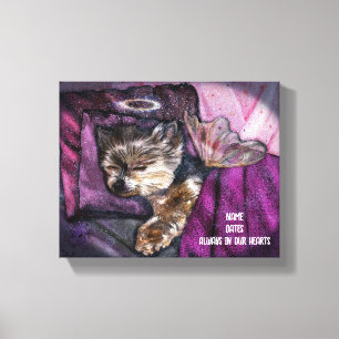 Tiny Yorkie Sleeping Angel Halo Memorial Art Canvas Print