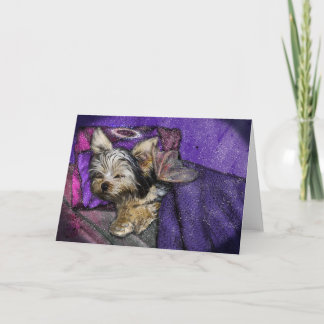 Tiny Yorkie Sleeping Angel Halo Memorial Art Card