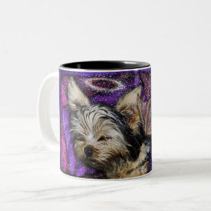 Tiny Yorkie Sleeping Angel Halo Memorial Art Frost Two-Tone Coffee Mug