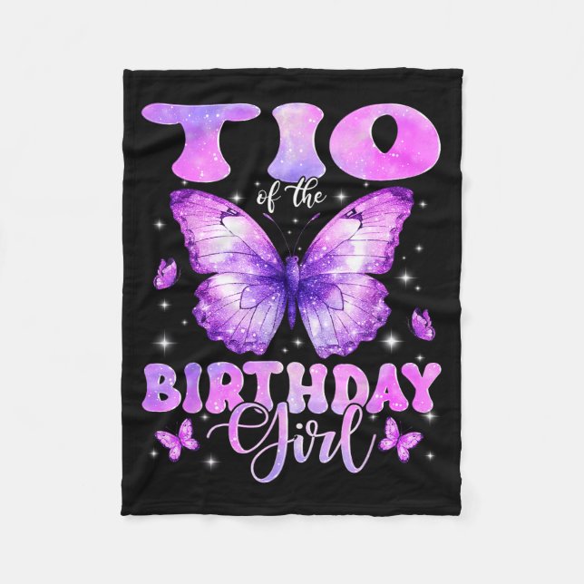 Tio Of The Birthday Girl Butterfly Funny Family  Fleece Blanket (Front)
