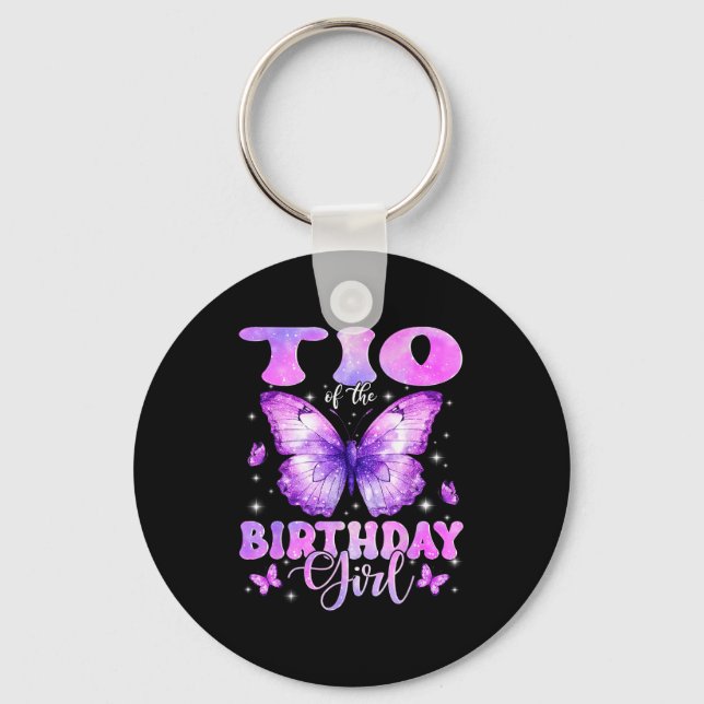 Tio Of The Birthday Girl Butterfly Funny Family  Key Ring (Front)