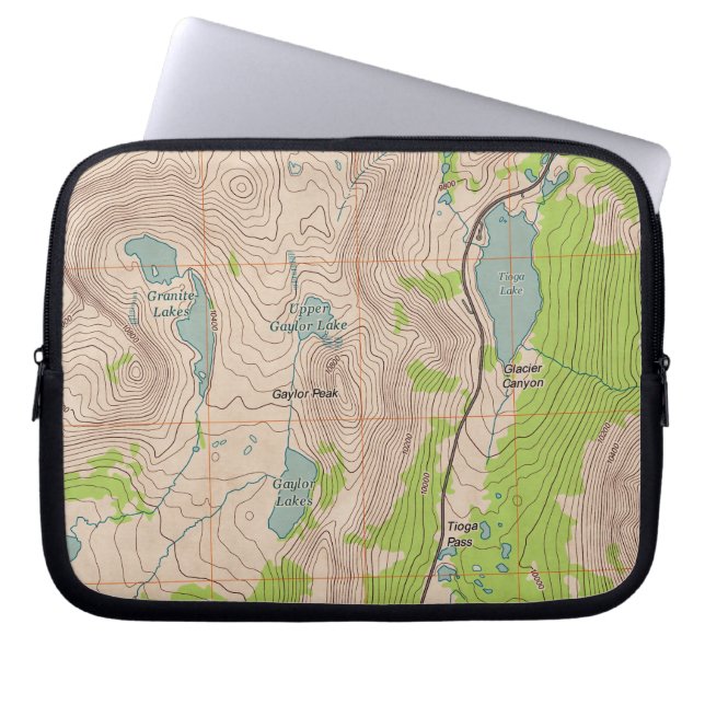 Tioga Pass, California Topographic Map Laptop Sleeve (Front)