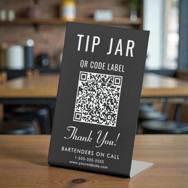 Tip Jar QR Code Black Tabletop Pedestal Sign (Tip Jar QR Code Black Tabletop Pedestal Sign)