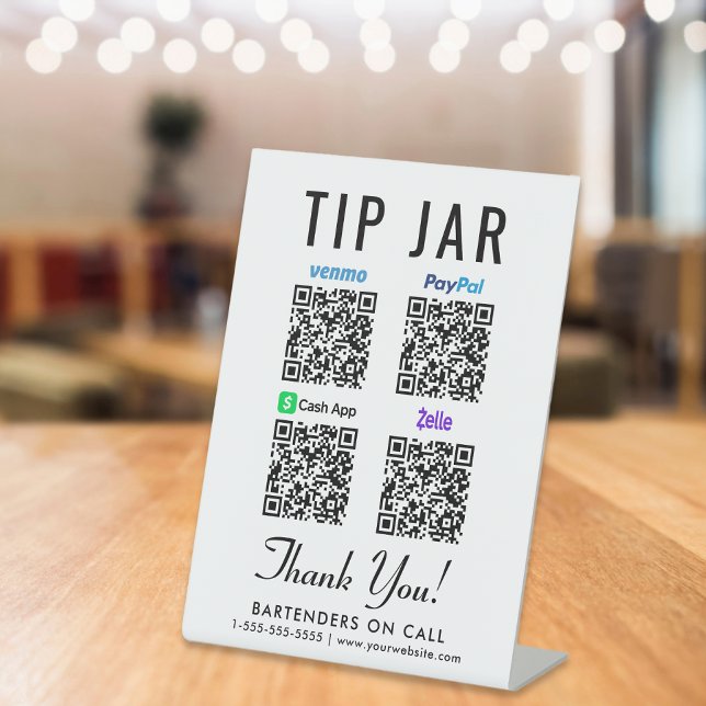 Tip Jar QR Code Venmo Paypal Cashapp Zelle Pedestal Sign (Empower your customers to tip conveniently and securely with just a scan – no more fumbling for cash)