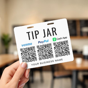 Tip Jar Venmo PayPal Cash App QR Codes Tipping ID Badge