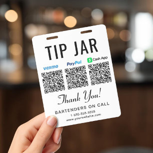 Tip Jar Venmo PayPal CashApp QR Codes Tipping ID Badge