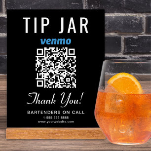 Tip Jar Venmo QR Code Black Acrylic Sign