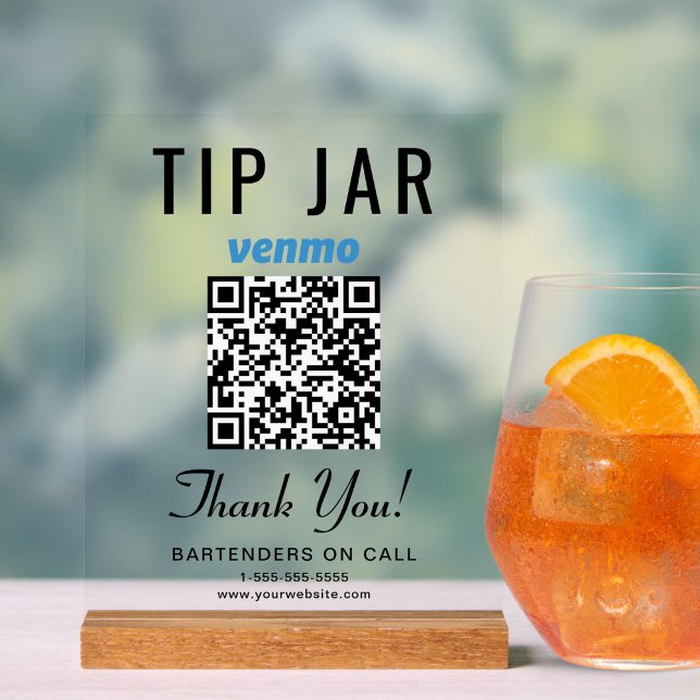 Tip Jar Venmo QR Code Clear Acrylic Sign (Creator Uploaded)