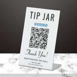Tip Jar Venmo QR Code Pedestal Sign