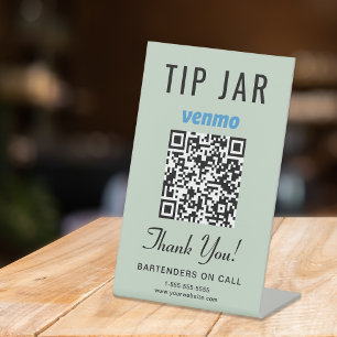 Tip Jar Venmo QR Code Sage Green Tabletop Pedestal Sign