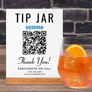 Tip Jar Venmo QR Code White Acrylic Sign