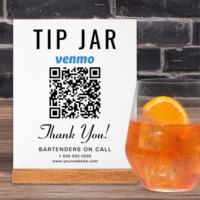 Tip Jar Venmo QR Code White Acrylic Sign (Creator Uploaded)