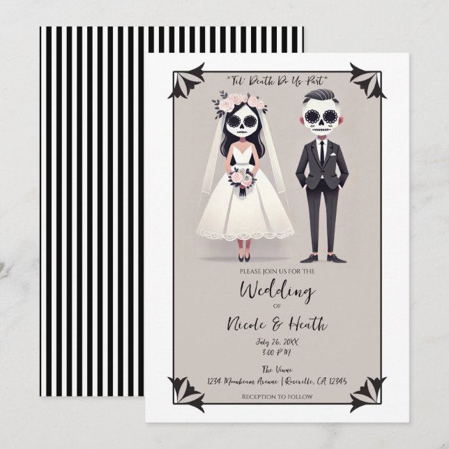 Tip Toe Sugar Skull Bride & Groom Wedding Invitation (Front/Back)