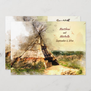 Tipi and Heart Arrow Boho Teepee Wedding Invitation