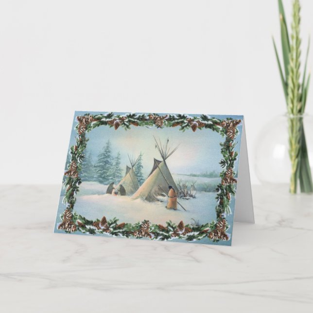 TIPI CAMP SQUAW & BOUGHS by SHARON SHARPE Holiday Card (Front)