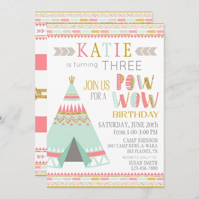 Tipi Native American Indian Pow Wow Birthday Invitation (Front/Back)