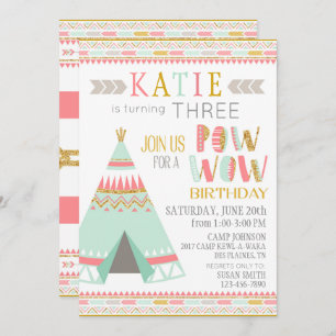 Tipi Native American Indian Pow Wow Birthday Invitation