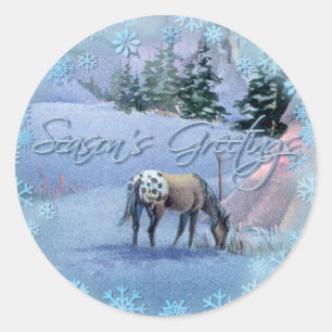 TIPI WINTER APPALOOSA & SNOWFLAKES by SHARON SHARP Classic Round Sticker