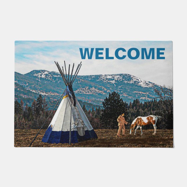 Tipi - Winter Camp - Welcome Doormat (Front)