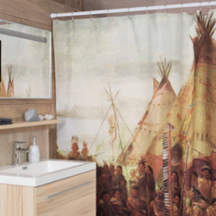 Tipis Sioux War Council George Catlin Circa 1850  Shower Curtain