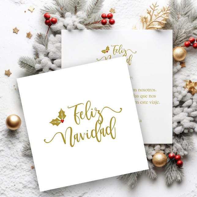 Tipografía en Español Feliz Navidad y Acebo Square Business Card (Spanish feliz navidad Quote with Holly Bunch Business Card.)