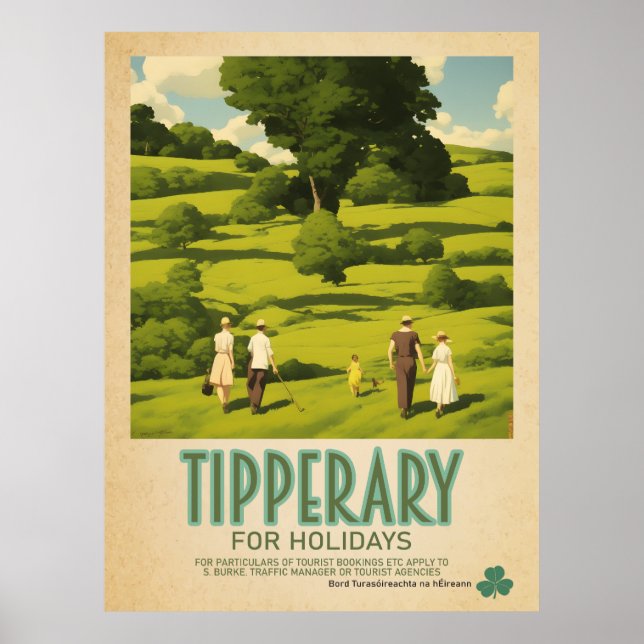 Tipperary Ireland, Retro Irish Travel Advert Poster (Front)