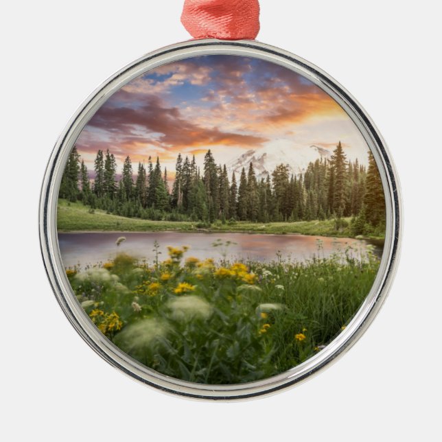 Tipsoo Lake of Mt.Rainier Metal Tree Decoration (Front)