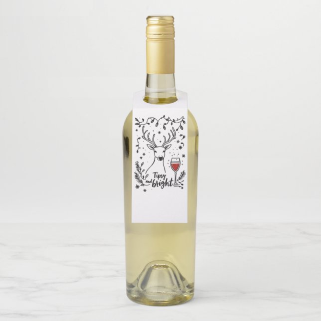 Tipsy and Bright Deer  Bottle Tag (On Bottle)
