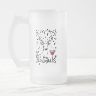 Tipsy and Bright Deer  Frosted Glass Beer Mug