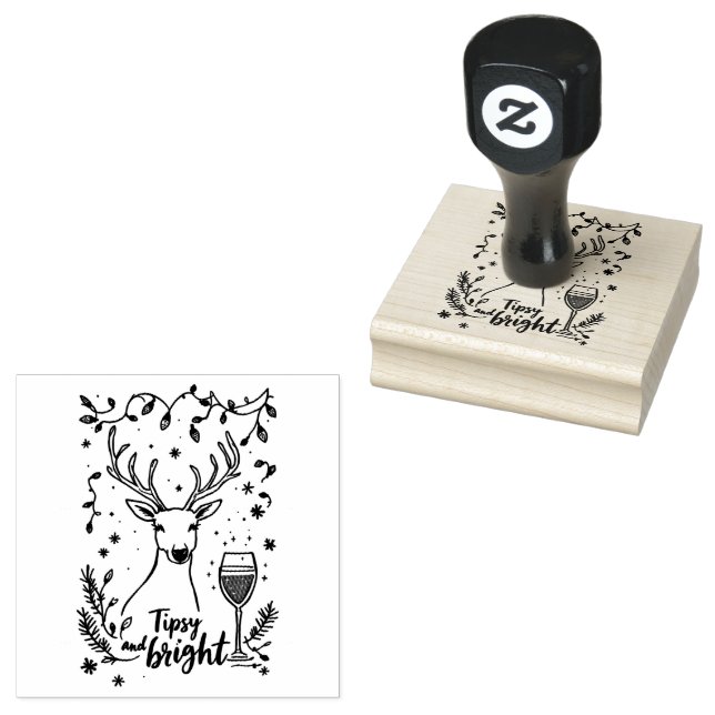 Tipsy and Bright Deer  Rubber Stamp (Stamped)