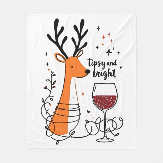 Tipsy and Bright Reindeer  Fleece Blanket (Front)