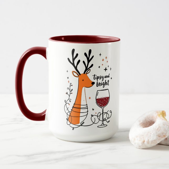Tipsy and Bright Reindeer  Mug (With Donut)