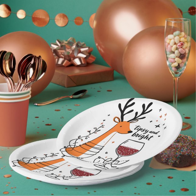 Tipsy and Bright Reindeer  Paper Plate (Multi)
