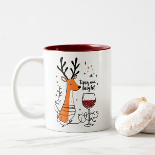Tipsy and Bright Reindeer Two-Tone Coffee Mug
