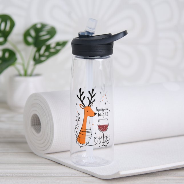 Tipsy and Bright Reindeer  Water Bottle (Yoga (Rotated))