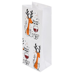 Tipsy and Bright Reindeer  Wine Gift Bag