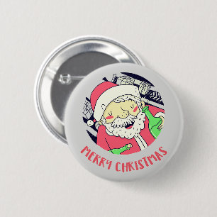 Tipsy Santa Merry Christmas Button