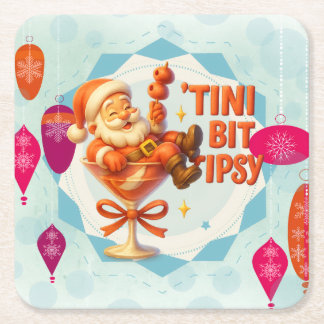 tipsy santa square paper coaster