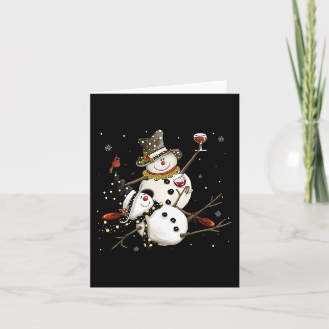 Tipsy Snowman Holiday Season Drinking Wine Snowmen Card (Front)