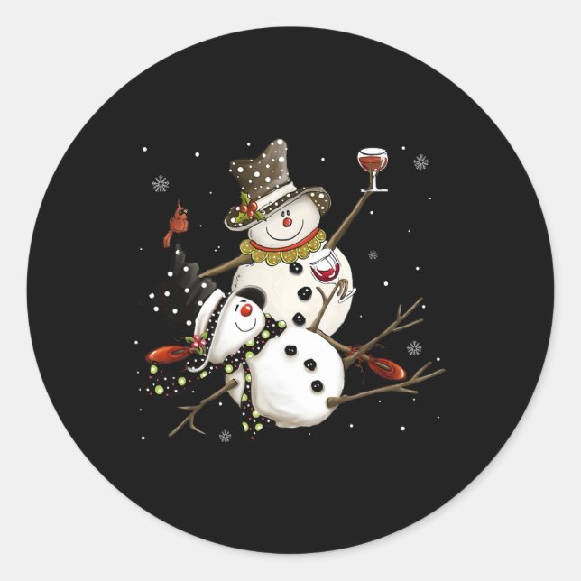 Tipsy Snowman Holiday Season Drinking Wine Snowmen Classic Round Sticker (Front)